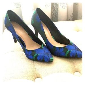 Blue and black floral shoes